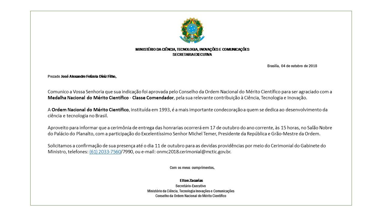 Medalha Nacional do MÃ©rito CientÃ­fico JosÃ© Alexandre UFG